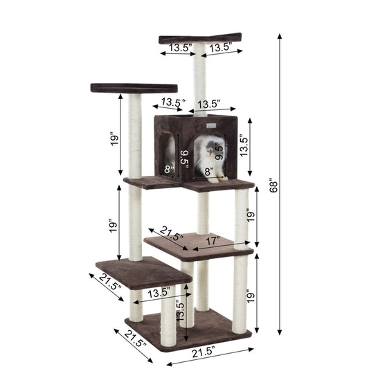 GleePet 66-Inch Cat Tree Real Wood Cat Climber With 4 Levels