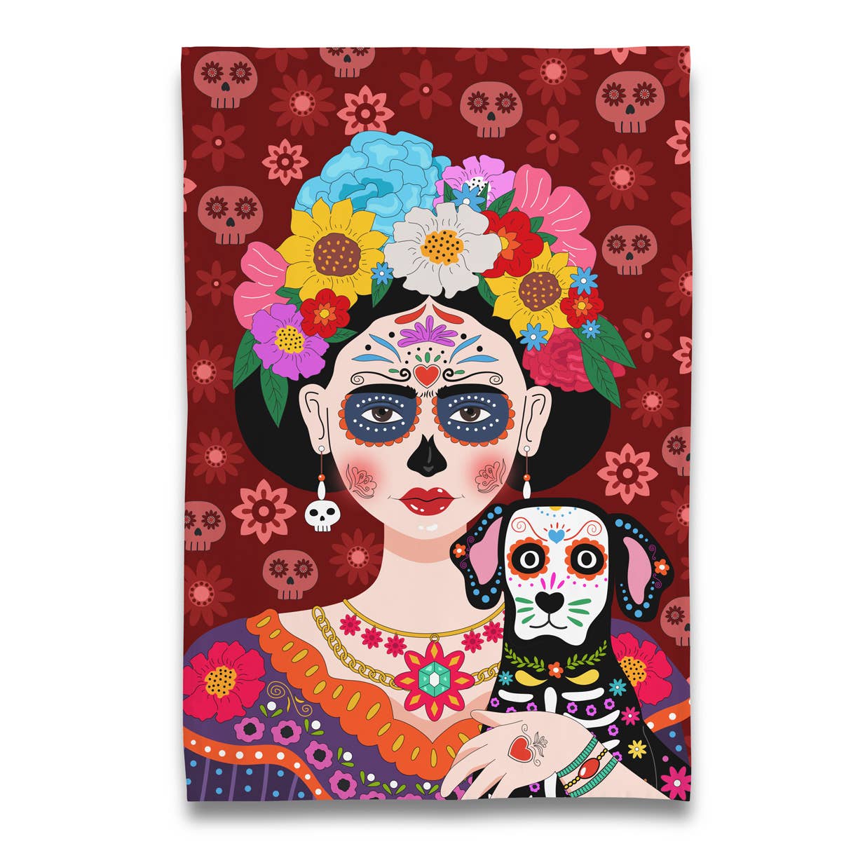 Naked Decor - Museum Collection- FRIDA with DOG-DAY OF THE DEAD TEA TOWEL