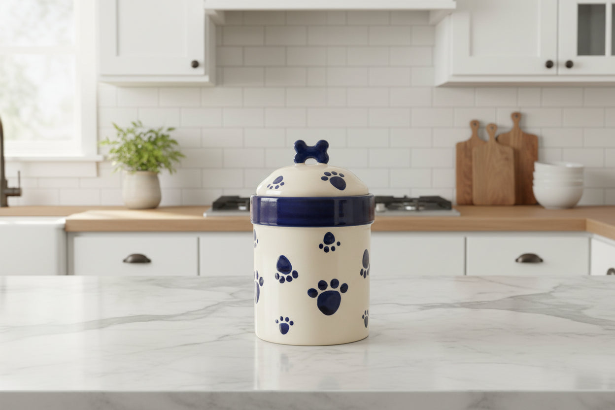 Castlemere Creations Blue 7.5" Paw Prints treat jar