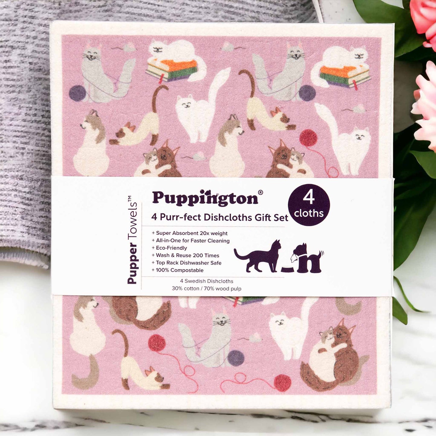 4-Piece Cats Swedish Dishcloths Gift Set | Cat Moms & Dads