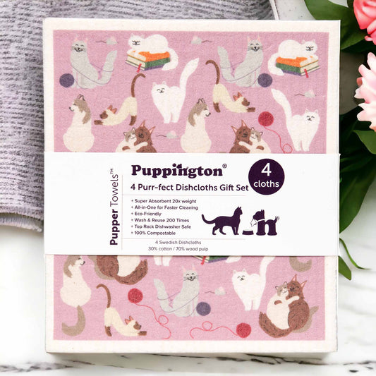 4-Piece Cats Swedish Dishcloths Gift Set | Cat Moms & Dads