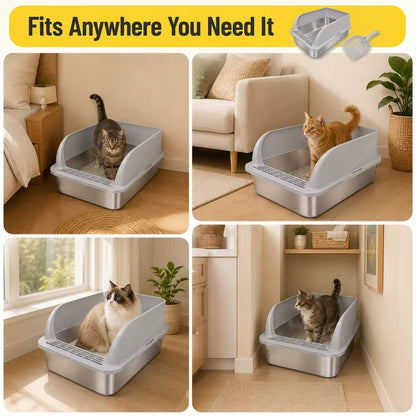PAWFECT™ - XXL Stainless Steel Open Top Cat Litter Box Set
