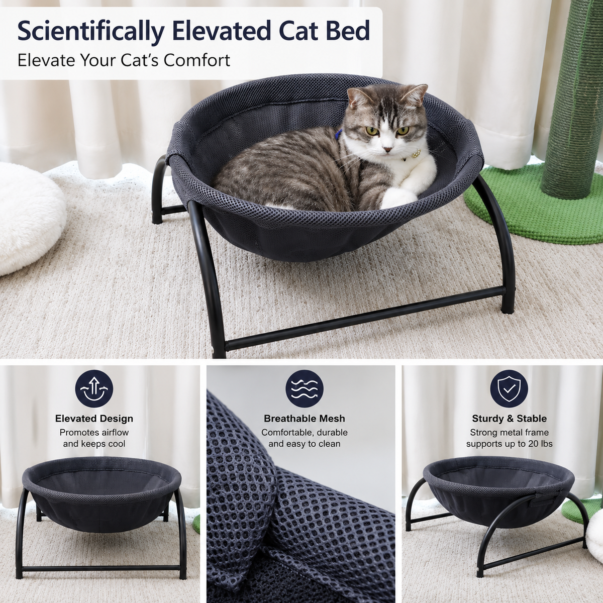 PAWFECT - Elevated breathable mesh elevated cat bed lounger