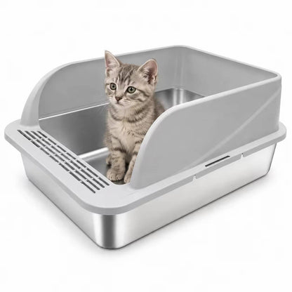 PAWFECT™ - XXL Stainless Steel Open Top Cat Litter Box Set