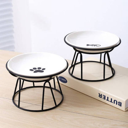 Fishbone Paw Ceramic Pet Bowl with Stand
