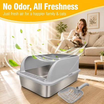 PAWFECT™ - XXL Stainless Steel Open Top Cat Litter Box Set