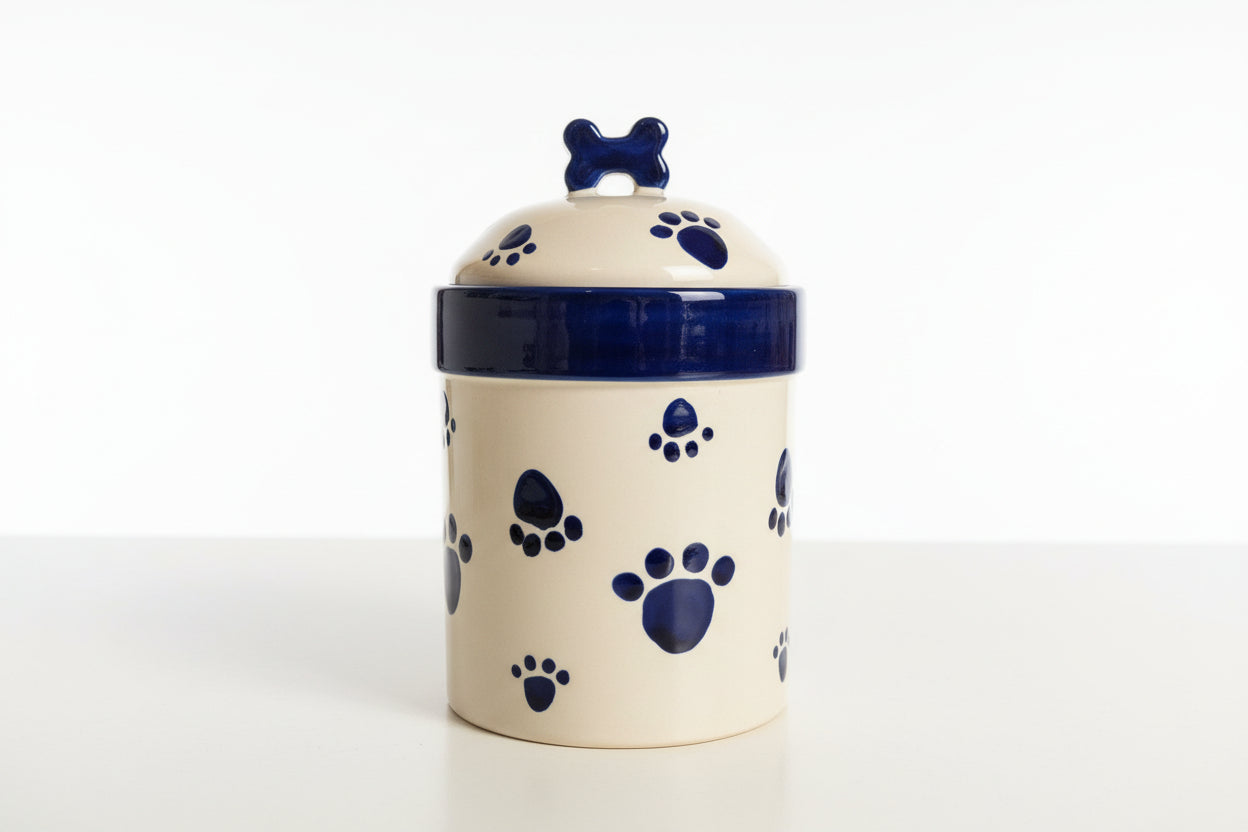 Castlemere Creations Blue 7.5" Paw Prints treat jar